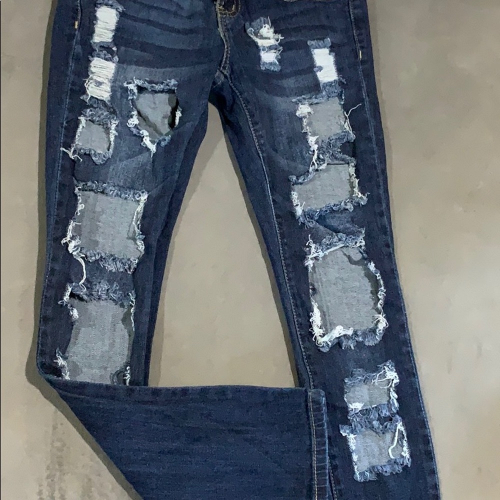 Super distressed skinny jeans.